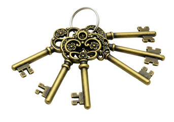 Isolated Ornate Antique Bronze Key Collection