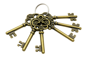Isolated Ornate Antique Bronze Key Collection