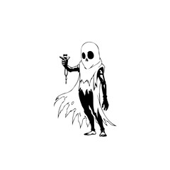 Eerie skeletal figure in flowing cloak with a mysterious vial concept for halloween illustration