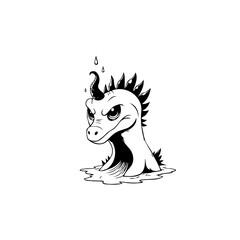 Stylized depiction of a mythical creature emerging from the water with spiky features illustration cartoon