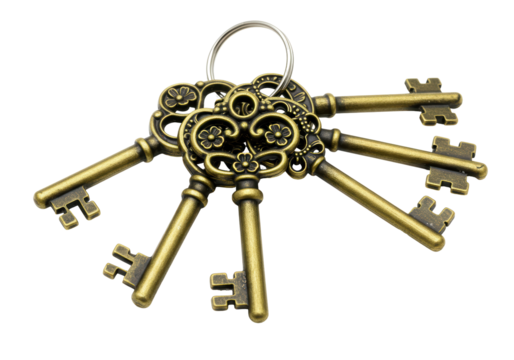 Isolated Ornate Antique Bronze Key Collection