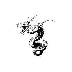 A captivating portrayal: Two headed mythical dragon design representing power strength and ferocity black and white illustration
