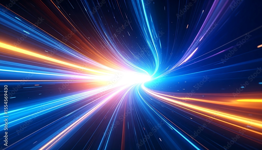 Poster futuristic tunnel abstract 3d render of glowing energy streams and portal.