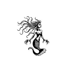 Mystical mermaid silhouette with flowing hair embodying fantasy and sea myth evoking enchantment and allure