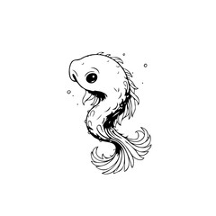 Cute cartoon fish illustration with big eyes and curly tail isolated on white background