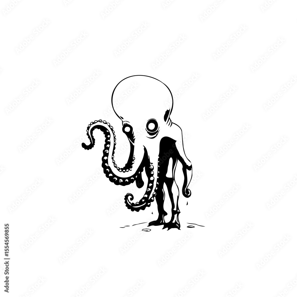 Poster whimsical octopus character design showcasing its unique features and adding a touch of charm to mar