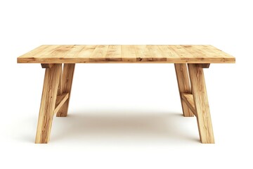 Wooden table with rustic design for dining or work surface isolated on white background