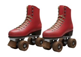 Isolated Pair of Vintage Red Roller Skates