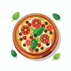 Isolated pizza with tomato and basil  vector illustration