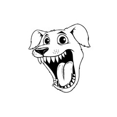 Funny cartoon dog with open mouth illustration showing tongue teeth design art graphic, vector