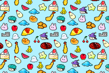A background packed with game-style pixel art