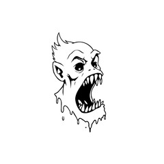 Creepy monster head illustration screaming with sharp teeth horror cartoon design artwork for graphic design