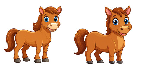 Fototapeta premium Cute Brown Cartoon Horse Standing with Smiling Face, isolated on transparent background PNG