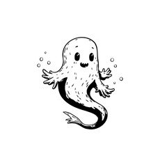Cute and endearing cartoon ghost illustration perfect for halloween themed designs and playful spooky season decorations
