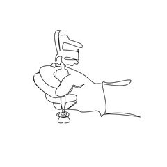 One continuous single drawing line art flat doodle tattoo, ink, art, equipment, working, artist, adult, human hand, machine. Isolated image hand draw contour on a white background, hand drawn, not AI
