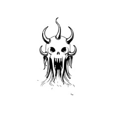 Creepy skull with horns and fangs artistic illustration a dark drawing with dripping effects