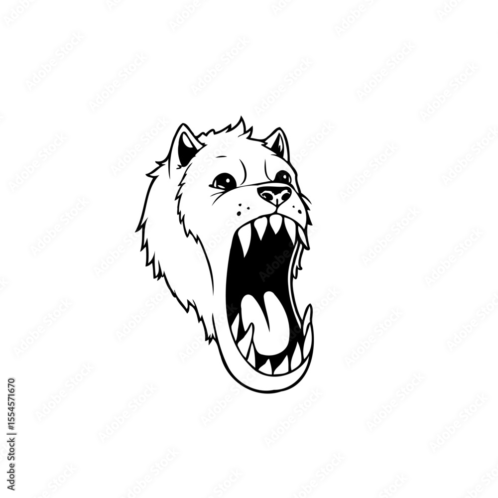 Aufkleber ferocious beast head with sharp teeth and wide open mouth showing tongue and aggressive expression i