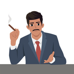 Confident Businessman with a Cigar. Flat Vector character illustration