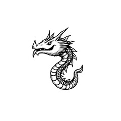 The striking mythical dragon illustration of head and body artwork in vector line art design sketch