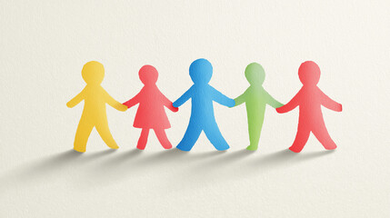 Paper Cutout Figures Holding Hands on Textured Background