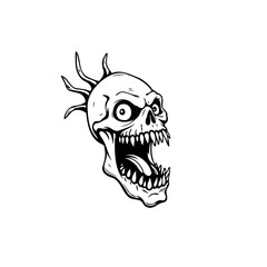 Creepy skull with menacing expression in a minimalist illustration showcasing death horror and mortality theme for graphic design