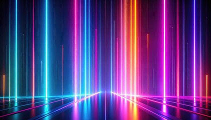 Abstract Neon Light Vertical Lines Futuristic Background