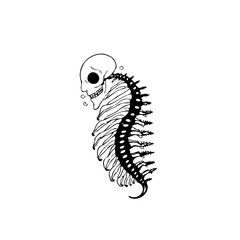 Minimalist skull and spine anatomy drawing illustrates mortality reminder and human fragility in stark black and white