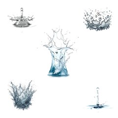 Floating Water Drops & Splashes &ndash; 5 High-Speed Macro Photos on White Background

