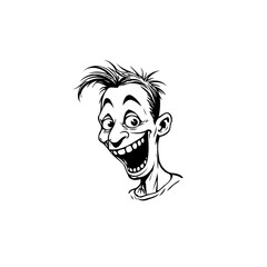 Expressive black and white cartoon face depicting a humorous expression with exaggerated features and manic grin