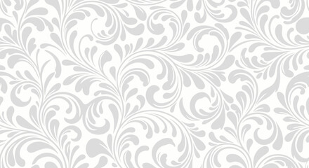 Delicate Seamless Floral Ornamental Monochrome Pattern Design Repeating Decorative Light Grey and White Background Textile Print or Wallpaper Elegant Minimalist Texture Surface
