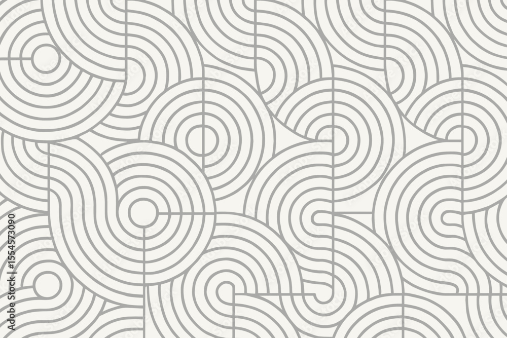 Poster modern abstract geometric seamless pattern with interwoven concentric circles and arcs forming an in