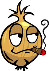 Surreal Onion Head Smoking a Red Cigarette: Bizarre Art idea food weird funny comic style