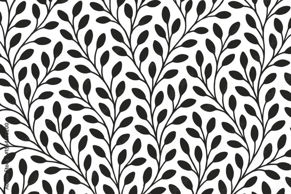 Aufkleber elegant stylized monochrome branch and leaf pattern seamless repeat tileable design for fabric texti