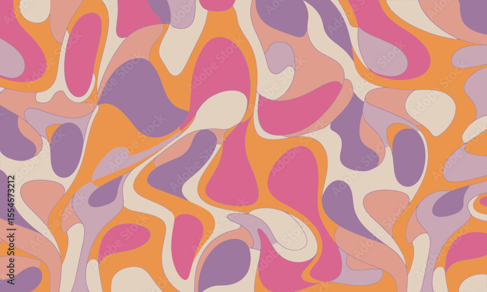 Aufkleber fluid organic shape seamless pattern background design in retro psychedelic style vibrant wavy abstr