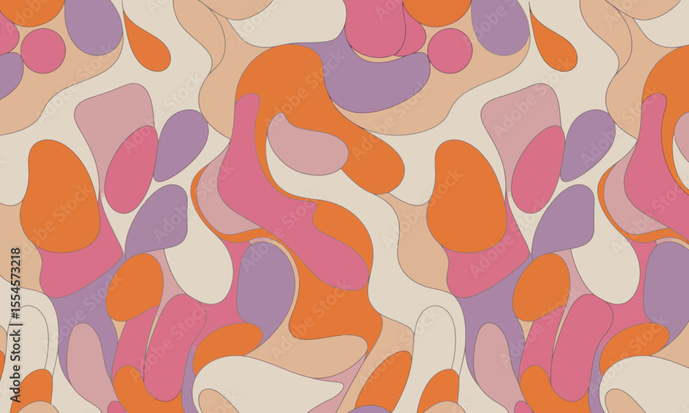 Poster vibrant abstract seamless pattern featuring wavy organic shapes and psychedelic blobs in retro pink 