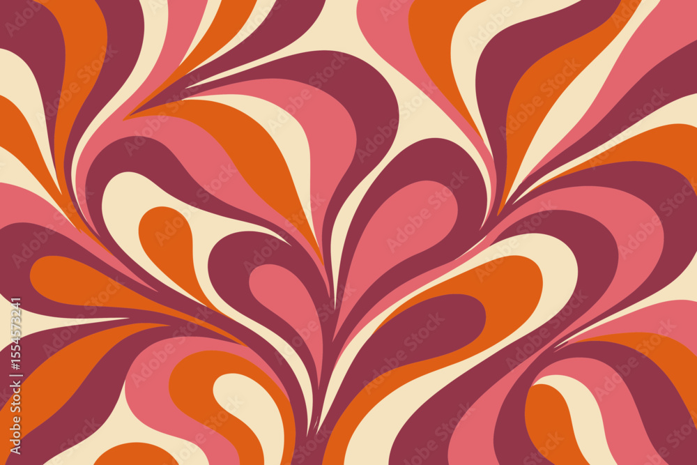 Poster retro groovy psychedelic abstract swirls seamless pattern design featuring vintage color waves perfe
