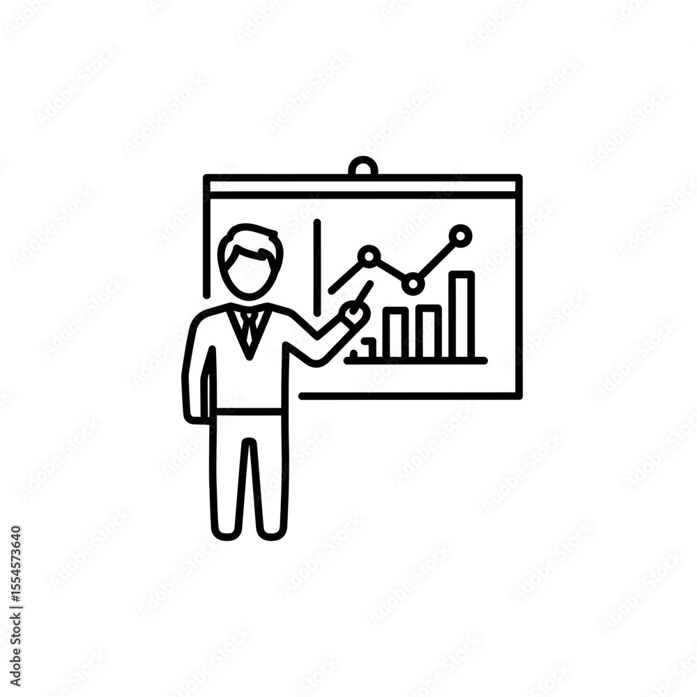 Aufkleber minimalist outline vector line icon illustration of a professional male presenter figure explaining 