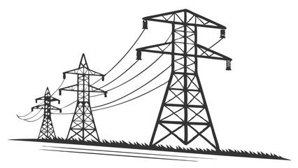 Vector art of electrical power transmission towers in a field isolated on white background