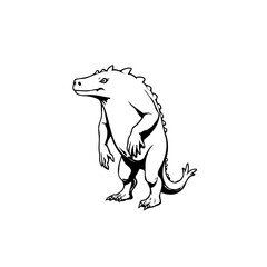 Cartoonish depiction of a standing alligator like creature with a serious expression and minimalistic artwork style