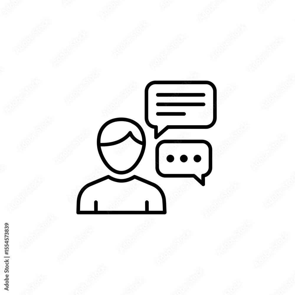 Poster minimal black outline vector icon illustration user communication dialogue chat messaging concept di