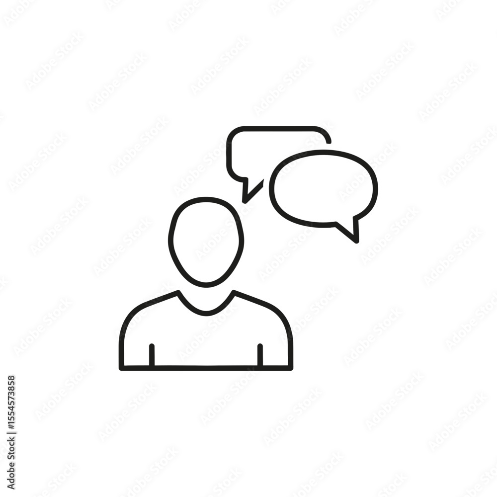 Poster minimalist linear illustration showing a user avatar with speech balloons denoting digital conversat