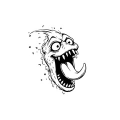 Naklejka premium Eerie halloween sketch illustration: monster's grotesque face displaying menacing teeth and exaggerated tongue in a whimsical style