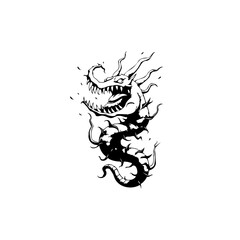 Mystical dragon illustration captivating black and white design embodies mythical creature artistry imagination fantasy art work vector