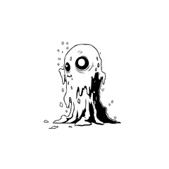 Cute cartoon slime monster character illustration, spooky halloween ghost style, isolated vector artwork for print