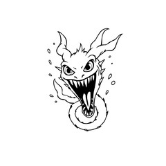 Intricate black and white drawing of a mischievous dragon character evoking fantasy and mythical creatures