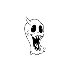 Cartoonish devil skull illustration screaming with sharp teeth outline on plain background graphic design