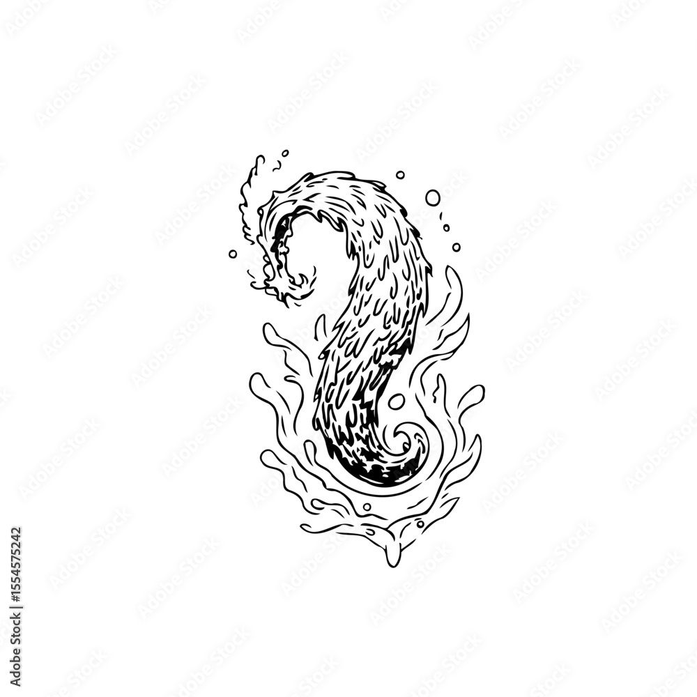 Poster elegant ocean wave illustration with intricate details suitable for various creative design projects