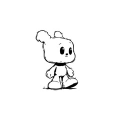 Adorable monochrome cartoon teddy bear character illustration with simplistic design and charming expression for creative content