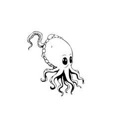 Adorable monochrome octopus illustration with big eyes and whimsical tentacles perfect for children's books