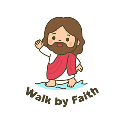 Jesus Walking on Water with Walk by Faith Message on White Background